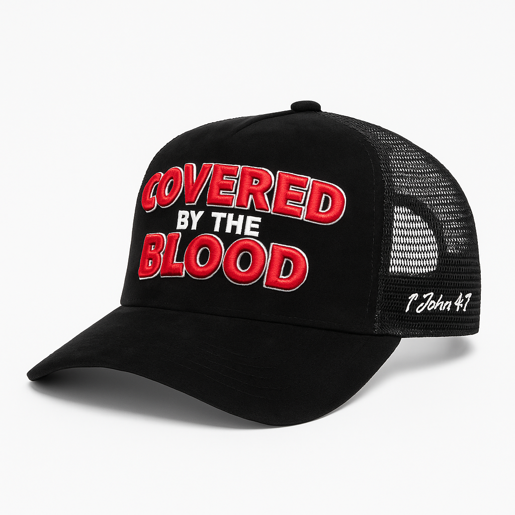 “Covered by the Blood” Premium Snapback – Black/Red