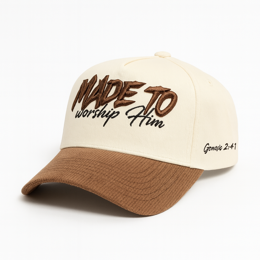 “Made to Worship HIM” Premium Snapback – Cream & Brown