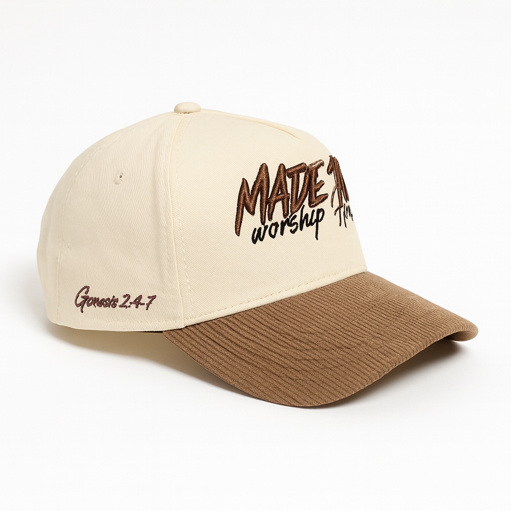 “Made to Worship HIM” Premium Snapback – Cream & Brown