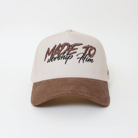“Made to Worship HIM” Premium Snapback – Cream & Brown