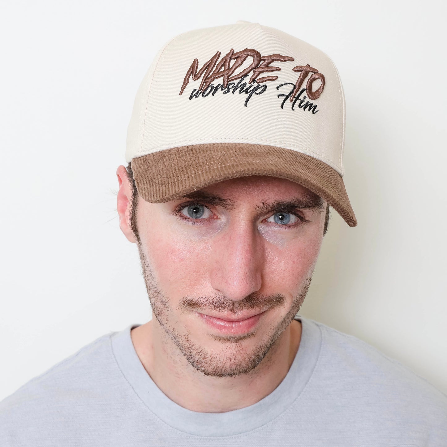 “Made to Worship HIM” Premium Snapback – Cream & Brown