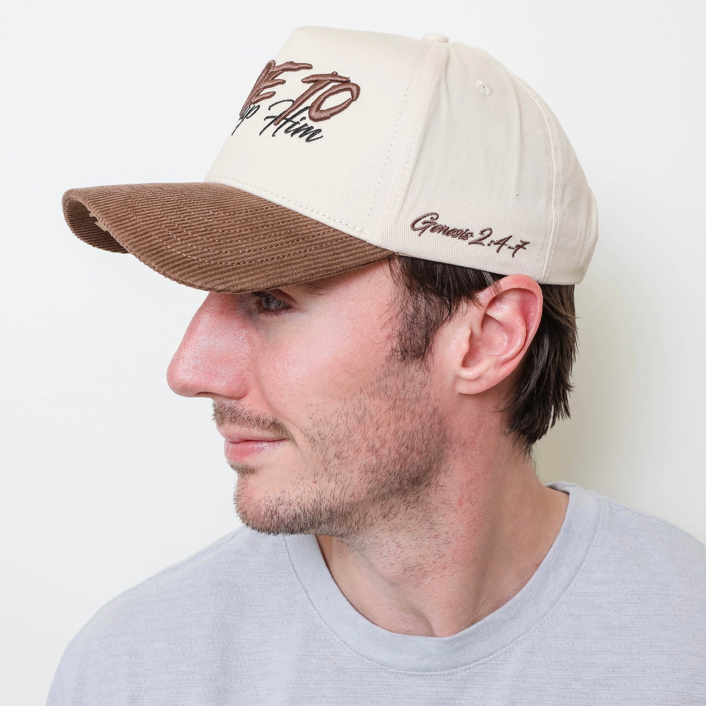“Made to Worship HIM” Premium Snapback – Cream & Brown