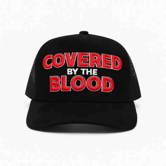 “Covered by the Blood” Premium Snapback – Black/Red