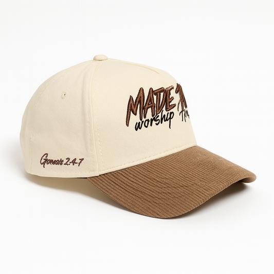 “Made to Worship HIM” Premium Snapback – Cream & Brown